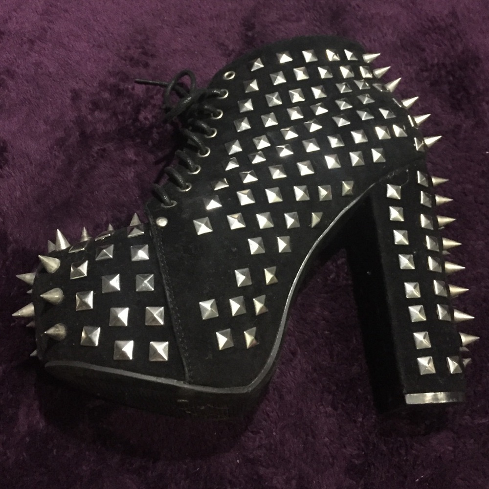 Black Velvet 360 Studded Spiked Platform Heals